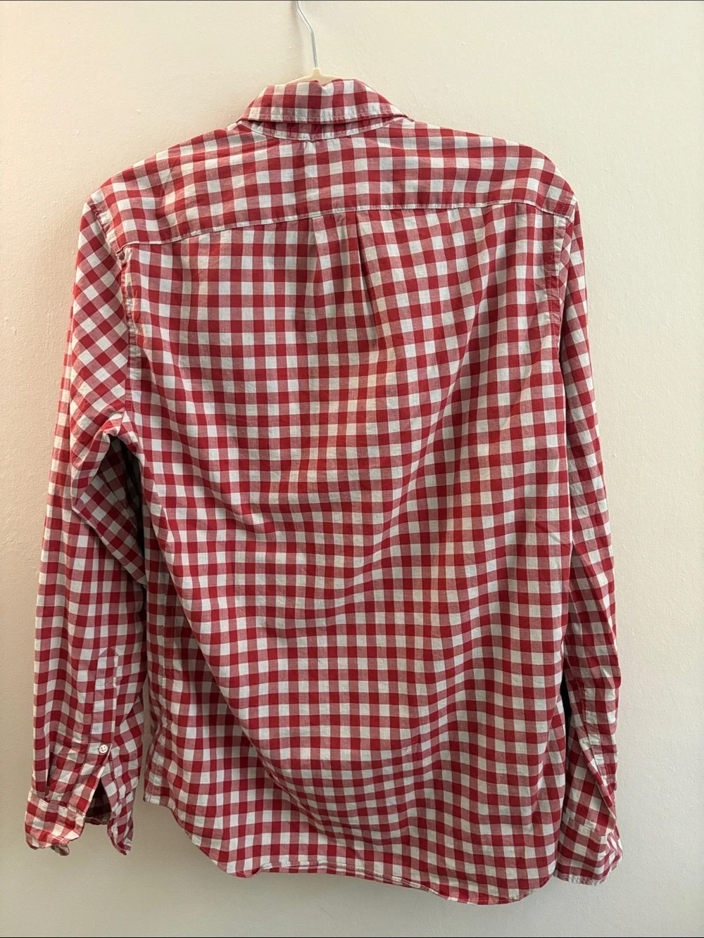 J. Crew Men’s Red and White Gingham Button-Down Shirt, size S
